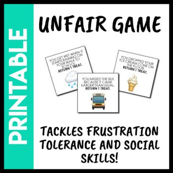 The Unfair Game teaches children about dealing with the frustration and disappointment that can occur when they perceive a situation as "unfair". This resource provides an opportunity to discuss unfair situations and ways for coping with them. Included in this resource:- 36 scenario cards [18 positive & 18 negative]- game instructions - design for front of cards [if you want to be fancy and print on both sides :) ]When printed on cardstock and laminated, this tool is sure to educate and ente Dealing With Disappointment Activities, The Unfair Game, Unfair Game, Play Therapy Activities, School Counseling Activities, School Social Worker, Social Emotional Activities, Behavior Interventions, Elementary Counseling