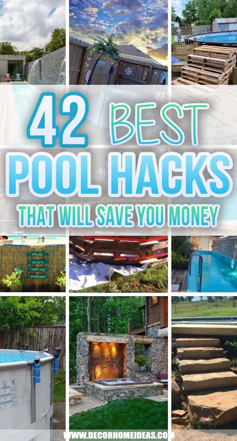 Build an Aboveground Pool Deck #poolhacks #diypool #decorhomeideas Above Ground Pool Deck Ideas On A Budget Diy, Backyard Diy Pool Ideas, Diy Pool Decks For Above Ground Pools, Pool Noodle Ideas For Pool, Cheap Pool Decorating Ideas, Backyard Pool Deck Ideas, Backyard Pool Oasis On A Budget, Ideas For Around The Pool, Diy Small Pool Ideas On A Budget