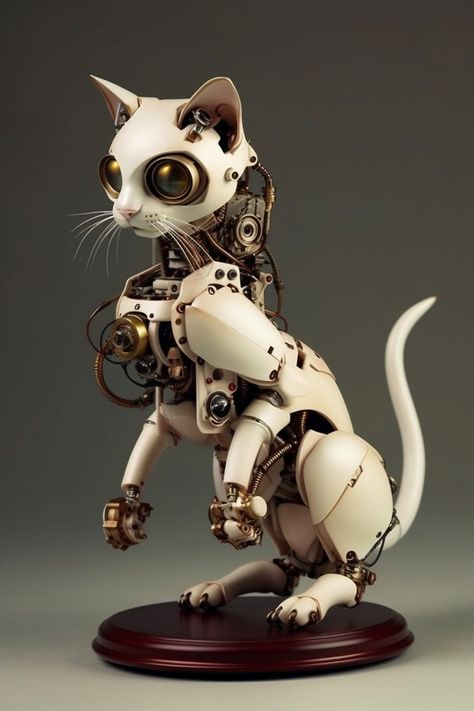 Steampunk Machines, Steampunk Book, Steampunk Robot, Steampunk Animals, Robot Cat, Robot Animal, Robot Cartoon, Steampunk Cat, Cyborgs Art