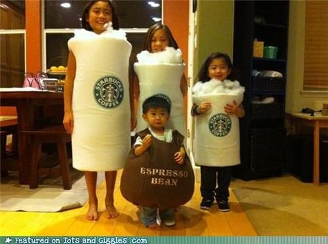 Venti, Grande, and Tall Cappuccinos (and, of course, Li'l Espresso Bean!) - Cheezburger Starbucks Halloween Costume, Starbucks Costume, Café Starbucks, Purim Costumes, Teacher Halloween Costumes, Twin Day, Teacher Costumes, Matching Halloween Costumes, Best Friend Halloween Costumes