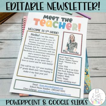 Kristi DeRoche Teaching Resources | Teachers Pay Teachers Product Newsletter, Meet The Teacher Newsletter, Work Mindset, Teacher Newsletter Template, Editable Teacher Planner, Teacher Essentials, Editable Newsletter Templates, Meet The Teacher Template, Preschool Schedule