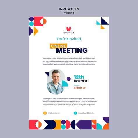 Online meeting invitation template | Free Psd #Freepik #freepsd #meeting-invitation #online-discussion #conference-invitation #meeting Postcard Design Business, Business Meeting Invitation, Meeting Invitation Template, Conference Invitation, Meeting Invitation, Online Meeting, Business Invitation, Invitation Flyer, Psd Template Free