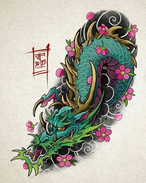 Traditional Tattoo Dragon, Traditional Japanese Dragon, Warrior Tattoo Sleeve, Dragon Tattoo Sketch, Japanese Tiger Tattoo, Traditional Japanese Tattoo Designs, Japanese Flower Tattoo, Dragon Tattoo Art, Chest Plate