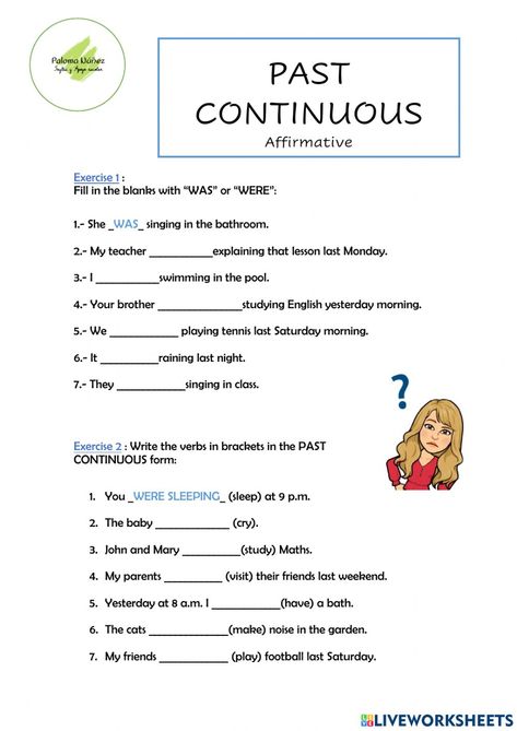 Past Continuous Tense, Past Continuous Worksheets, Past Continuous, Past Tense Worksheet, Present Continuous Tense, English Grammar Exercises, Simple Past Tense, Grammar Exercises, Teaching English Grammar