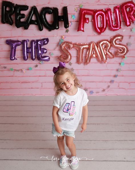 Reach Four The Stars Girl Party, Reach Four The Star Birthday Girl, 4th Birthday Theme Girl, Reach 4 The Stars Birthday, 4th Birthday Party For Girls Theme, 4th Birthday Pictures, Instagram Reach, Toddler Photoshoot, First Birthday Pictures