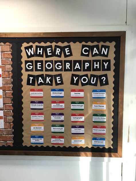 Ellie on Twitter: "It’s been 12 hours of labour but couldn’t wait to show my new babies to the world! Thank you to my patient boyfriend who was lucky enough to be off work for this occasion #displays #geographyclassroom #labouroflove #illputhemonTES… https://t.co/blqAS08anx" History And Geography Classroom Ideas, Geography Board Ideas, Geography Bulletin Boards Middle School, Careers Display Board, Middle School Geography Classroom Decor, Geography Teacher Classroom, High School Geography Classroom Decor, Geography Classroom Display, History Display Boards