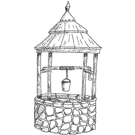 Well Drawing Easy, Wishing Well Drawing, Well Drawing, Cute Art Drawings, Brick Mailbox, Woman At The Well, Village Drawing, Well Pictures, Coloring Pages Inspirational