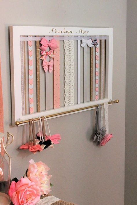 (paid link) I hope you enjoy learning how to make Hair Bow Holders ... Headband Holders, Diy Hair Bow Holder, Hair Bow Organizer, Bow Organizer, Headband Holder, Hair Bow Holder, Forest View, Nursery Organization