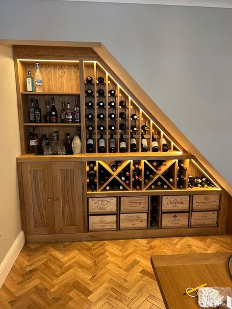 Drinks Alcove, Hamilton Manor, Bar Under Stairs, Under Stairs Space, Under Stairs Storage Ideas, Under Stairs Wine Cellar, Stairs Storage Ideas, Wine Wall Display, Under Stairs Storage