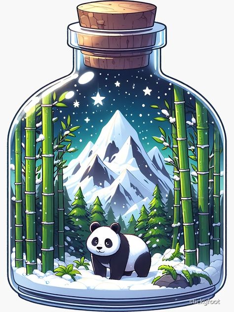 "Panda in a Bottle" Sticker for Sale by stickyfoot | Redbubble Bottles Drawing, Panda Stickers, Bottle Drawing, Disney Drawings Sketches, Jean Giraud, How To Make Stickers, Art Animation, Lego Art, Bottle Sticker