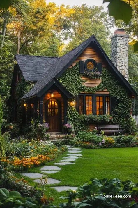 Let’s end with a really cute little cottage. Small British Cottage, Cool Cottages, Austrian Cottage, Small Two Story Cottage, German Cottage House, Wooden Cottage House, Small House On Mountain, Woods Cottage, Cottage House Styles