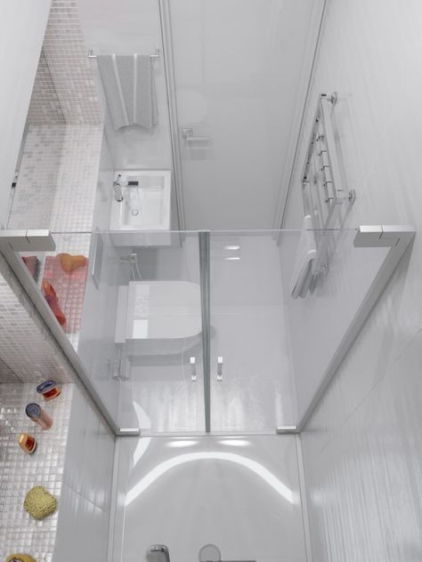 Tiny Shower Room, Small Shower Room, Small Bathroom Layout, White Apartment, Mounted Toilet, Toilet Sink, Small Showers, Decor Baie, Bad Inspiration