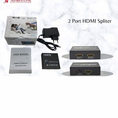 Hdmi spliter 2port
Brand Indobestlink 

Hdmi Splitter is a tool for dividing from 1 input to 2 outputs from an HDMI Splitter device
1×2 HDMI splitter distributes 1 HDMI source to display 2 HDMI outputs or 2 screen displays simultaneously. 

Specifications:
3d Suppott
Single link range: up to 1920 x 1080 pixels/60 (maximum)
Operating frequency: up to 225MHz
Ddc signal Input: 5Vp-p (TTL)
Video Output: HDMI 1.4 + HDCP 1.0/1.1/1.2
Power supply: 5V DC
Max Single Link Range: 1920X1200, 1080P
Hdmi reso Hdmi Splitter, Power Adapter, Power Supply