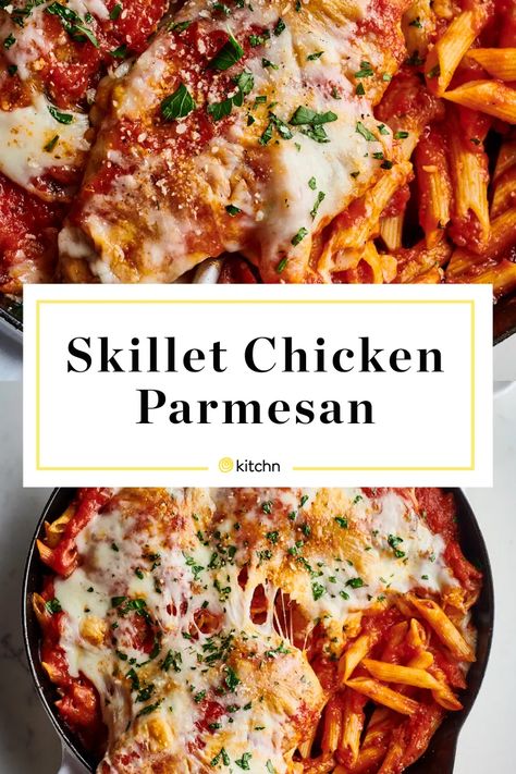 Chicken Parm Skillet, Skillet Chicken Parmesan Recipe, Chicken Parm Pasta, One Skillet Chicken, Grilled Chicken Parmesan, Keto Entrees, Chicken Parm Recipes, Skillet Chicken Parmesan, Sunday Cooking