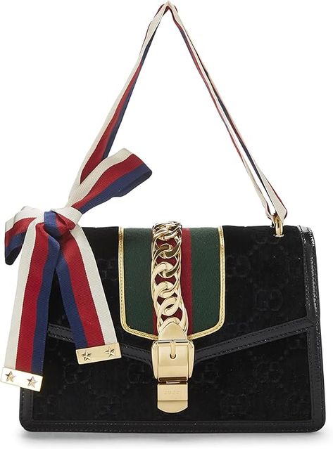 Amazon.com: Gucci, Pre-Loved Black GG Velvet Sylvie Shoulder Bag, Black : Luxury Stores Bag Boutique, Timeless Fashion Pieces, Statement Clutch, Black Luxury, Luxury Bag, Modern Trend, Shoulder Bag Black, Chic Handbags, Boutique Brands