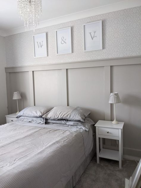 Main Bedroom Wallpaper, Purbeck Stone Bedroom, Half Wall Panelling, Cosy Living Room Design, Laura Ashley Wallpaper, Living Room Panelling, Parents Bedroom, Purbeck Stone, Big Girl Bedrooms