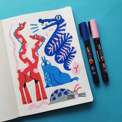 Posca Ideas, Kasey Golden, Summer Sketchbook, Posca Markers, Posca Pens, Cool Doodles, Posca Art, Frozen Pizza, Sketchbook Art Journal