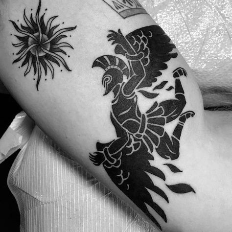 Icarus Tattoos, Ancient Greek Tattoo, Symbol Tattoos With Meaning, Icarus Tattoo, Greek Tattoo, Roman Tattoo, Greek Mythology Tattoos, 4 Tattoo, Mythology Tattoos