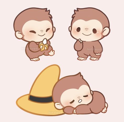 Monkey Drawing, Desain Buklet, Illustration Cute, Cute Monkey, Cute Doodles Drawings, Mini Drawings, Old Cartoons, Cute Easy Drawings, Cute Little Drawings