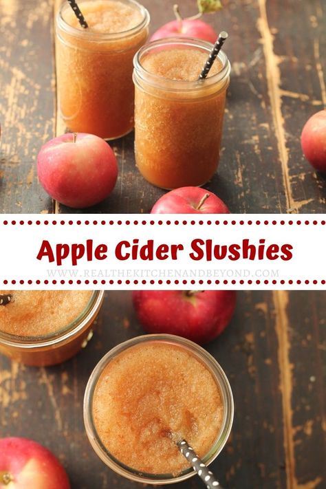 Homemade apple cider slushies are so refreshing and have all the flavors of your favorite hot spiced apple cider without the wait. They're ready in less than 5 minutes! #beveragerecipes Cider Slushies, Apple Cider Slushies, Hot Spiced Apple Cider, Cold Apple Cider, Cider Drinks, Slushie Recipe, Apple Cider Recipe, Homemade Apple Cider, Spiced Apple Cider