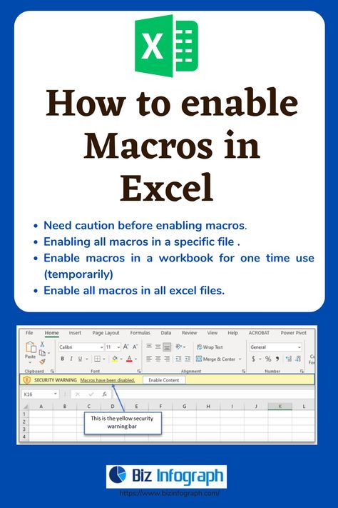 Enable Macros in Excel #BizInfograph, #enableMacros, #enableMacrosinExcel, #ExcelTutorial, #ExcelFormula. Excel For Beginners, Kpi Dashboard, Analytics Dashboard, Excel Formula, Excel Tutorials, Business Help, Microsoft Excel, Free Stuff, Data Visualization