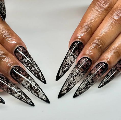 Grunge Nail Designs, Grunge Nail Ideas, Silver French Tips, Matte Black Nail Polish, Cherry Nail Art, Black French Tips, Lace Nails, Gothic Nails, Cherry Nails