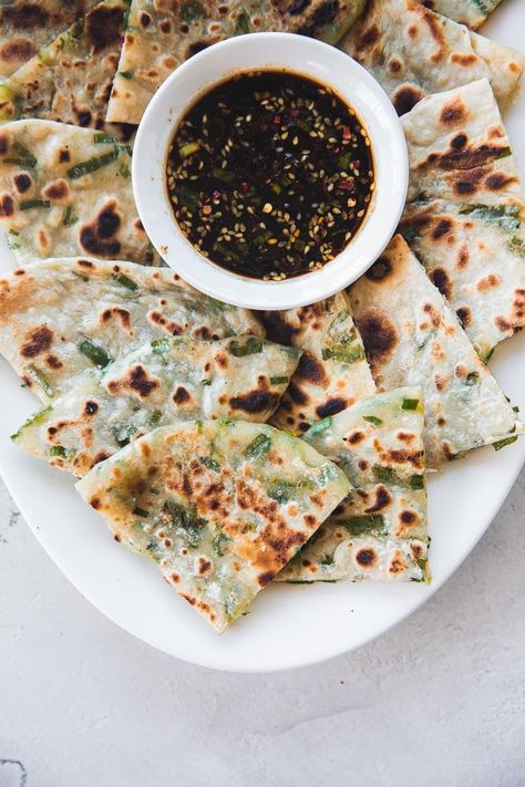 Vegan Chinese Scallion Pancakes - Cook Republic Sesame Dipping Sauce, Chinese Scallion Pancakes, Scallion Pancakes Chinese, Chinese Pancake, Whole 30 Recipe, Onion Pancake, Chinese Pastry, Vegan Chilli, Vegan Chinese