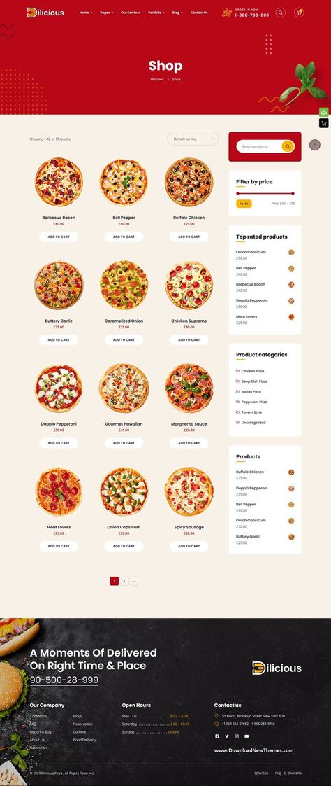 Dilicious - Pizza & Fast Food WordPress Theme Pizza Restaurant Website Design, Fast Food Website Design, Pizza Website Design, Fast Food Website, Food Delivery Website, Pizza Menu Design, Food Website Design, Pizza Store, Chicken Supreme