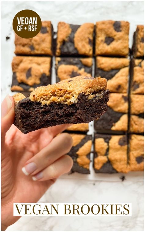 Vegan Brookies - Live Simply Healthy Vegan Brookies Recipe, Vegan Brookie, Vegan Brookies, Brookies Recipe, Chocolate Chunk Brownies, Cookies And Brownies, Vegan Brownies, Vegan Brownie, Chewy Chocolate Chip