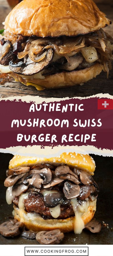 This is the perfect mushroom Swiss burger. You can make homemade burgers by grilling them and adding a slice of Swiss Cheese and sauteed mushrooms to the top. But we go beyond and add a thick mushroom sauce and heavenly Swiss Cheese. Isn’t it amazing to see the Swiss cheese just beginning to drip off the edges, in anticipation of your first bite? Mushroom Swiss Burger Recipe, Swiss Burger, Mushroom Burger Recipe, Mushroom Swiss Burger, Grilled Burger Recipes, Easy Burger Recipe, Amazing Burger, Burger Seasoning, Beef Patties