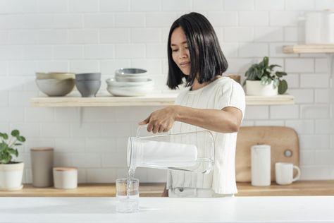 Easy to use and maintain, the LifeStraw Home consists of a hand-blown glass carafe and a dual water filter that protects against more than 30 tap-water contaminants. #dwell #lifestraw #waterfilter #kitchenideas @lifestraw Forever Chemicals, Water Filter Pitcher, Making Water, Life Straw, Essential Minerals, Safe Drinking Water, Water Filters, Glass Carafe, Water Pitchers