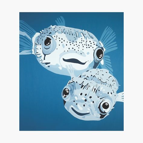 "Pufferfish DEEP BLUE SEA" Poster for Sale by Griffioen | Redbubble Puffer Fish Art, Sea Poster, Easy Drawings For Beginners, Watercolor Fish, Puffer Fish, Sea Design, Sea Painting, Deep Blue Sea, Drawing For Beginners