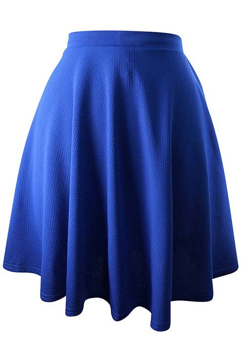 Spotlight your legs in an A-line knee length skirt cut from a textured poly blend. A day-to-night staple with '50s-era throwback charm. From top to bottom edge measures approximately 19 inches for all Blue Short Skirt, Casual For Work, Royal Blue Skirts, Spring Skirt Outfits, Professional Skirt, Flared Skater Skirt, Skirt Outfits Summer, Royal Blue Shorts, Blue Skirts