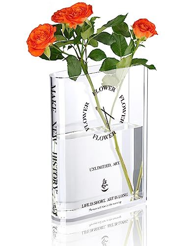 NiHome Acrylic Book Vase, Book Vase for Flowers, Chic Clock & Central Park Coordinates, Book Shaped Vase Flower Vases Decorative Aesthetic Room Decor - Clear Book Vase, Rectangle Vase, Unique Flower Vases, Glass Book, Vase For Flowers, Unique Clocks, Vase Flower, Unique Book, Restaurant Decor