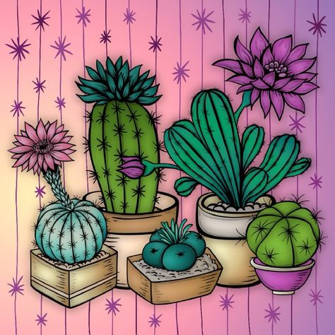 Recolor | Picture Cactus Pictures Printable, Cactus And Succulents Drawing, Cactus With Flowers Painting, Succulent In Pot Drawing, Cactus In Pot Drawing, Recolor Gallery, Rest Your Mind, Cactus Paintings, Cactus Drawing