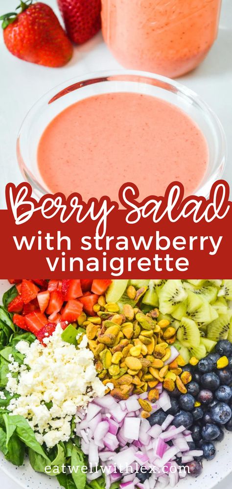 refreshing berry salad for summer with strawberry vinaigrette Keto Berry Salad, Strawberry Watergate Salad, Fruit Vinaigrette Recipes, Salad With Blackberries, Berries Fruit Salad, Salads With Fruit, Summer Berry Salad, Berry Salad Recipe, Honey Salad Dressing