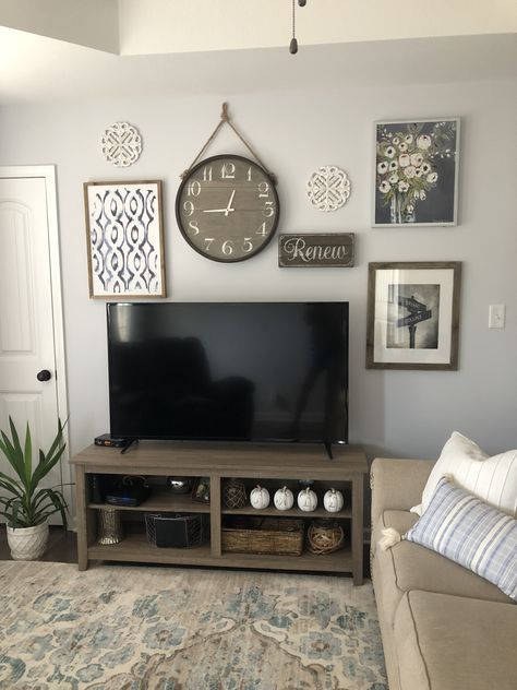 Over the TV wall decor Over The Tv Wall Decor, Decor Over Tv, Above Tv Decor, Decor Above Tv, Above Tv Wall Decor, Tv Wall Decor Living Room, Living Room Decor Tv, Decor Around Tv, Ruang Tv