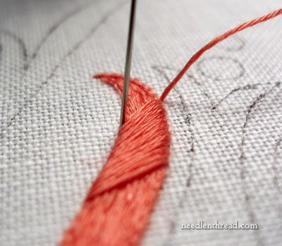 Satin stitch: Slanting Stitches - why I start in the middle of the design element - www.needlenthread.com Crazy Quilting, Needlepoint Stitches, Embroidery Stitches Tutorial, Silk Ribbon Embroidery, Hand Embroidery Stitches, Embroidery For Beginners, Satin Stitch, Hand Embroidery Patterns, Embroidery Inspiration