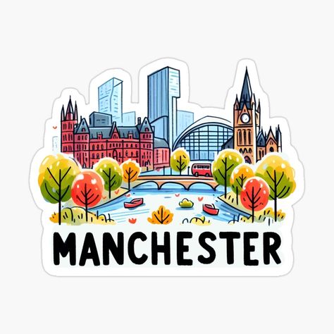 Get my art printed on awesome products. Support me at Redbubble #RBandME: https://www.redbubble.com/i/sticker/Manchester-England-by-WanderlustCoCo/162662706.EJUG5?asc=u Career Pathways, Manchester England, Simple Illustration, Sticker Cute, Man City, City Design, Study Abroad, Manchester, The City