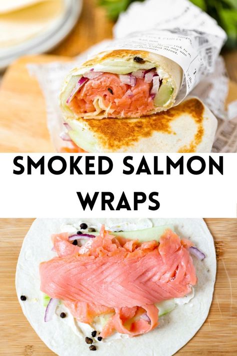 smoked salmon wraps on a wood cutting board Smoked Salmon Wrap, Salmon Wraps, Cream Cheese Smoked Salmon, Cream Cheese Smoked, Smoked Salmon Breakfast, Smoked Salmon Sandwich, Salmon Wrap, Fried Capers, Salmon Cream Cheese