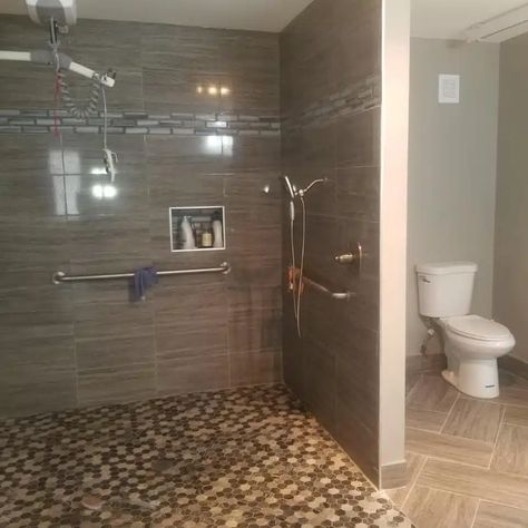 Roll In Showers | ADA-Compliant Bathrooms | Barrier Free Plus Accessible Bathroom Ideas, Ada Walk In Showers, Barrier Free Showers Walk In, Roll In Showers Master Bath, Roll In Accessible Showers, Doorless Showers Walk In Master Bath, Ada Shower Design Walk In With Bench, Wheelchair Accessible Bathroom, Wheel Chair Accessible Showers