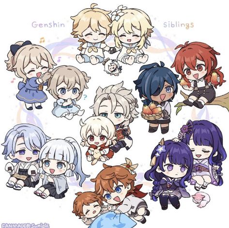 Genshin Siblings, الرسومات اللطيفة, Cool Artwork, Anime Chibi, Cute Stickers, Anime Funny, Genshin Impact, Cute Drawings, Cute Art