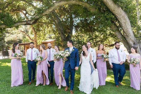 Lavender and Lace Wedding in Fallbrook, CA | Friar Tux Navy Blue Suit And Lavender Dress, Navy Blue Tux With Purple Dress, Lilac And Navy Blue Outfit, Lavender Groomsmen Attire, Navy And Lilac Wedding, Navy Tux Wedding, Wedding Tuxes, Ac Photo, Navy Blue Tux