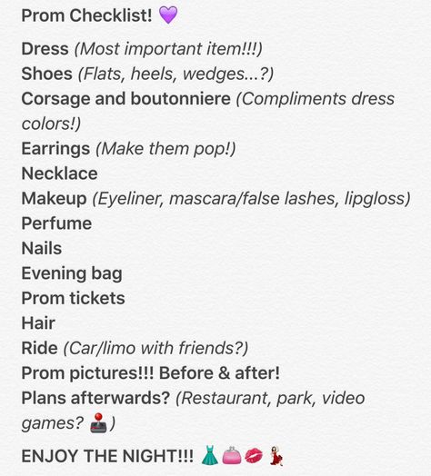 My 2016 Prom Checklist. Gotta make sure everything's perfect! Prom Checklist, Prom Preparation, Prom Essentials, Prom Prep, Prom Tickets, Glow Up Checklist, Prom Tips, Prom 2k17, Prom Planning