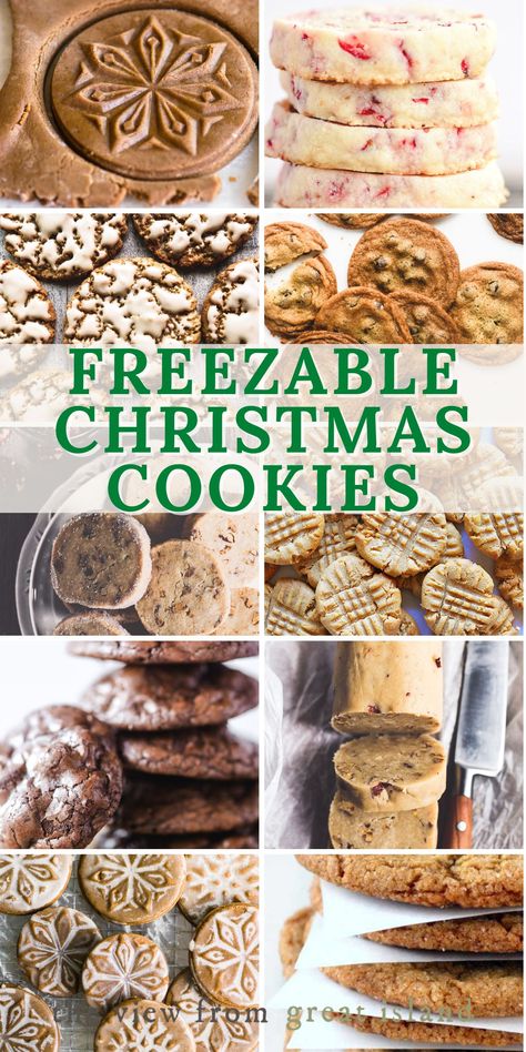 These 10 freezable Christmas cookie recipes will give you a head start on the busy baking season. Your holidays are about to get super chill! From shortbread and gingerbread to chocolate chip cookies, pecan sandies, and more! Freezable Christmas Cookies, Freezable Cookie Dough, Freezable Cookies, Christmas Cookie Dough, Freezer Cookies, Easy Gingerbread Cookies, Crispy Chocolate Chip Cookies, Pecan Sandies, Plain Cookies