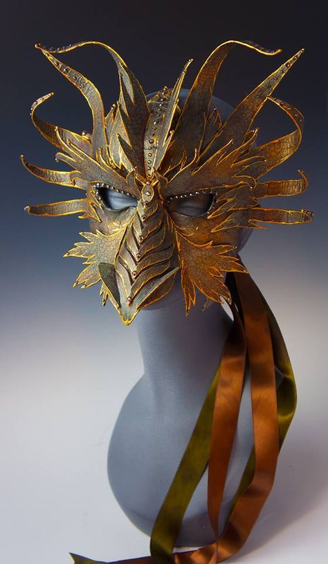 Dragon paper mask by Art of the Mask Fantasy Mask Design, Dragon Half, Dragon Paper, Bird Mask, Paper Mache Mask, Venetian Masquerade Masks, Dragon Mask, Metal Mask, Bronze Dragon