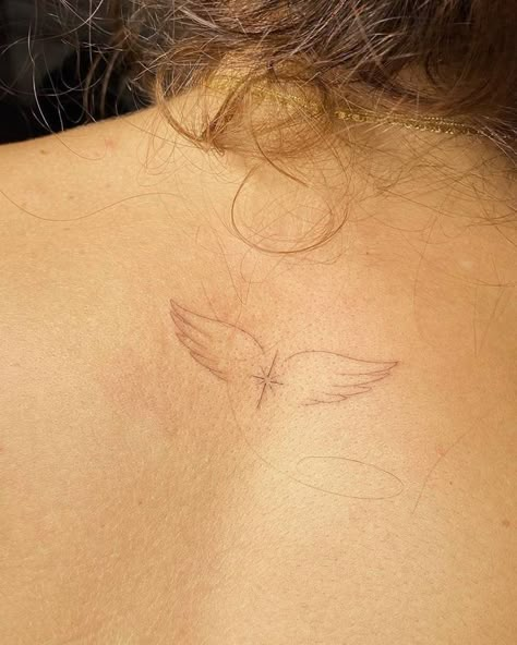 Small Angel Tattoo, Halo Tattoo, Wing Tattoos On Back, International Tattoo, Minimalistic Tattoo, Heaven Tattoos, Hidden Tattoos, Classy Tattoos, Discreet Tattoos