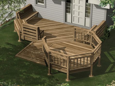 Evonne Deck Plan Plan 107D-3001 | House Plans and More Deck Design Plans, Small Backyard Decks, Two Level Deck, Deck Plan, Tiered Deck, Multi Level Deck, Deck And Patio, Patio Deck Designs, Deck Designs Backyard