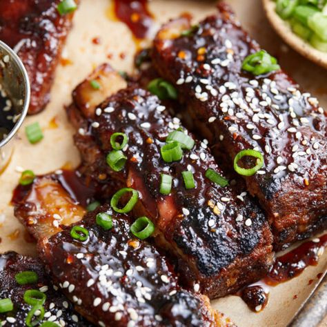 Sticky Asian Pork Ribs - Bites with Bri Korean Sticky Ribs, Pork Bites Recipes, Asian Sticky Ribs, Sticky Asian Pork, Korean Pork Ribs, Asian Pork Ribs, Sticky Asian Ribs, Asian Ribs Recipe, Sticky Ribs Recipe