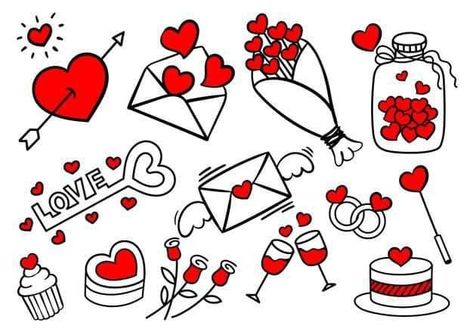 Love Doodles For Boyfriend To Draw, Valentine Drawing, Valentine Doodle, Valentine's Day Illustration, Valentines Day Drawing, Diy Photo Book, Day Illustration, Easy Love Drawings, Doodle Art Journals